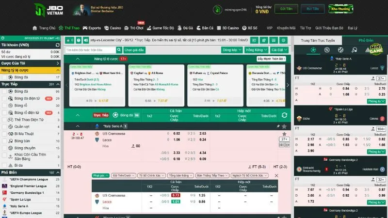 Sảnh cá cược thể thao JBO với bảng kèo đa dạng hấp dẫn